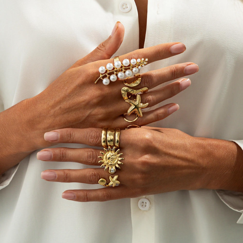 7 Pcs Vintage Sun Starfish Finger Ring Set