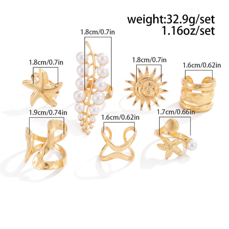 7 Pcs Vintage Sun Starfish Finger Ring Set