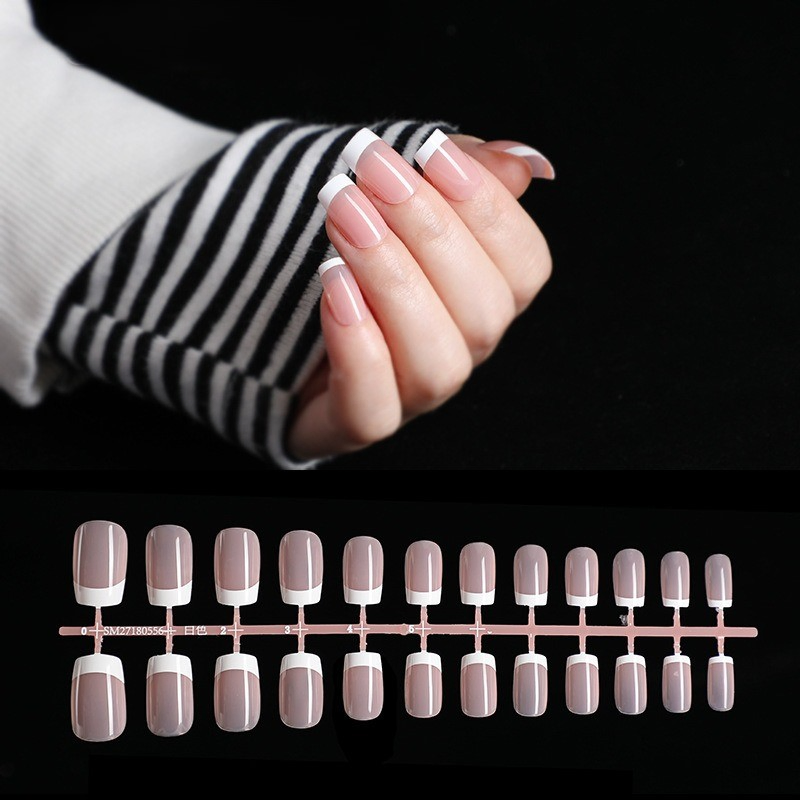 24 Pcs French Shiny Square Nail Set