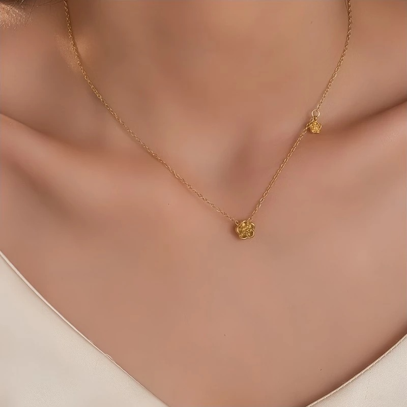 Stainless Steel Rose Floral Necklace