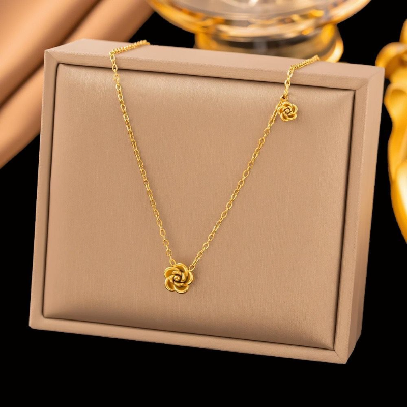 Stainless Steel Rose Floral Necklace