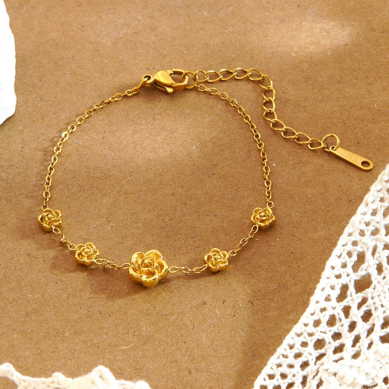Gold Plated Rose Pattern Bracelet
