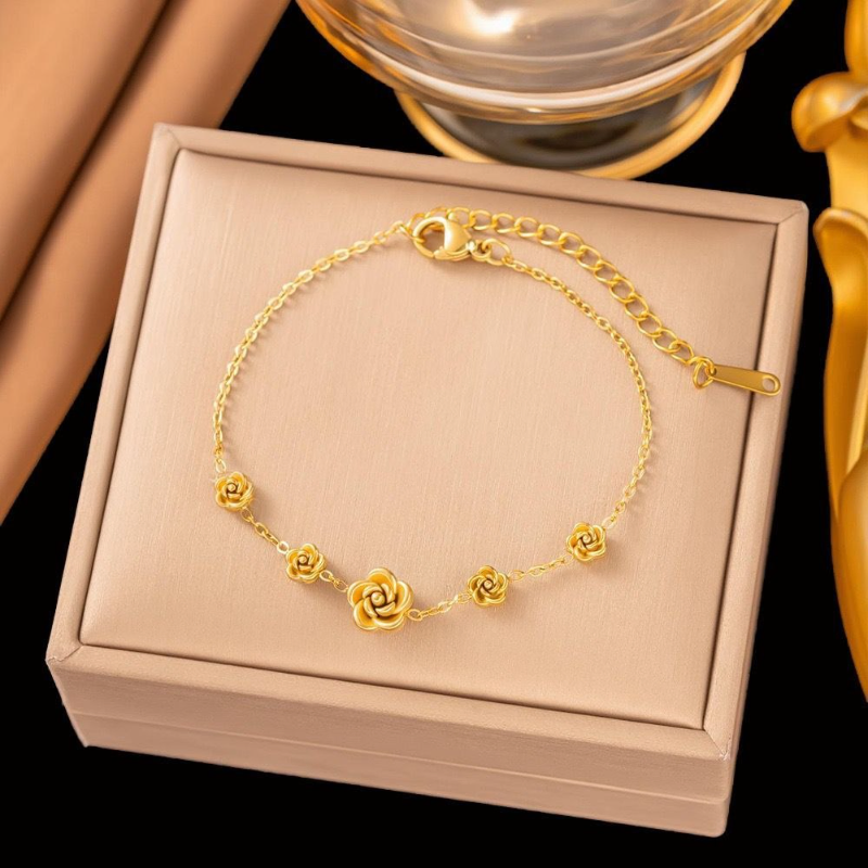 Gold Plated Rose Pattern Bracelet