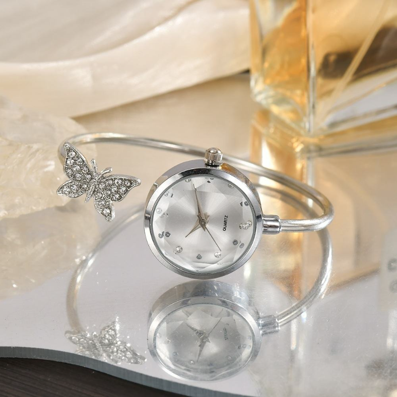 Diamond-inlaid Butterfly Open Bangle Quartz Watch 