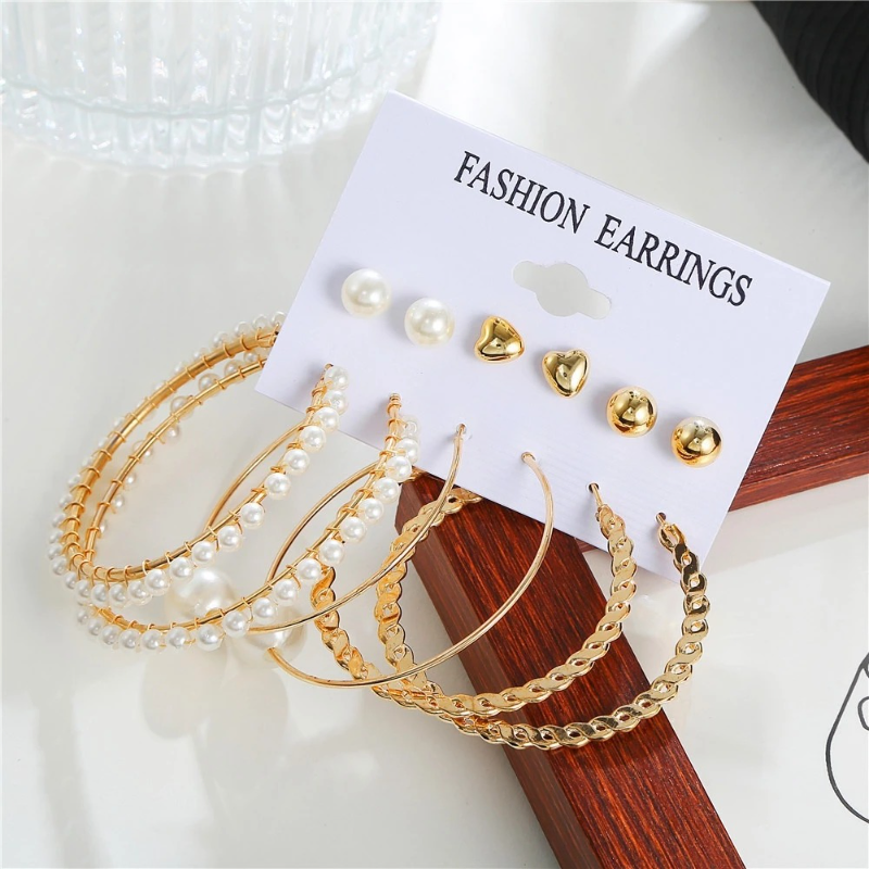 6 Pairs Vintage Pearl Earring Set