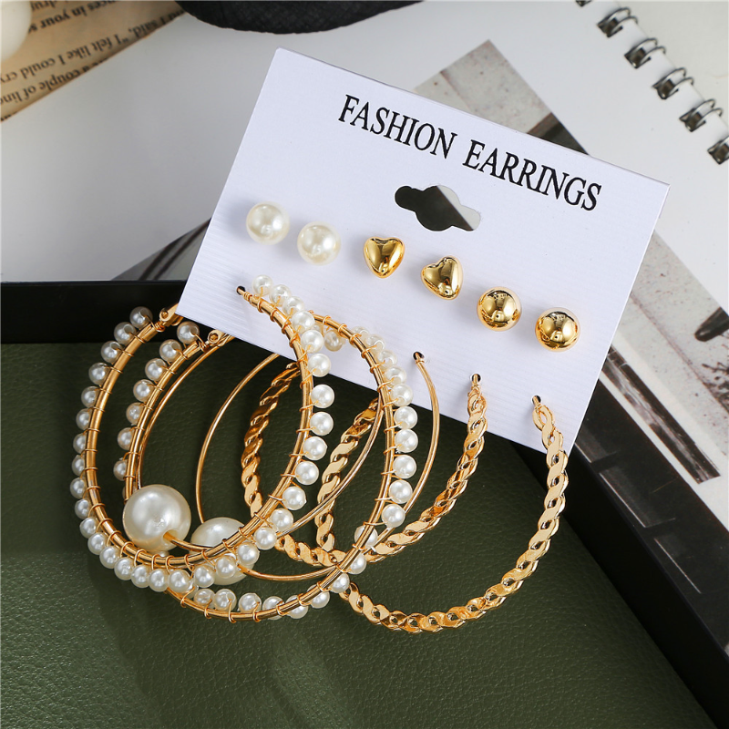 6 Pairs Vintage Pearl Earring Set