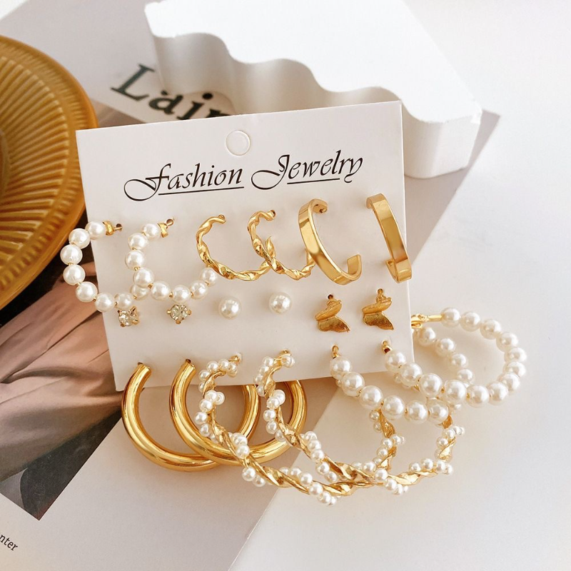 Vintage Pearl Twist Oil Butterfly Earring Set