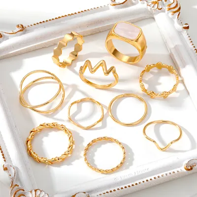 10 Pcs Luxury Shell Finger Ring Set
