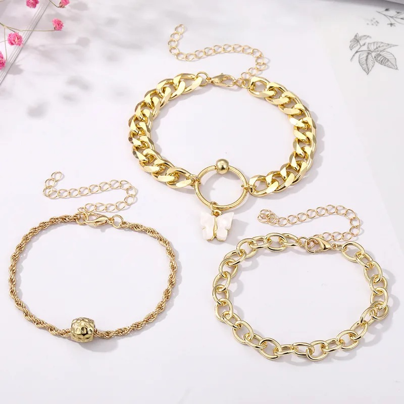 3 Pcs Butterfly Chain Charm Bracelet Set