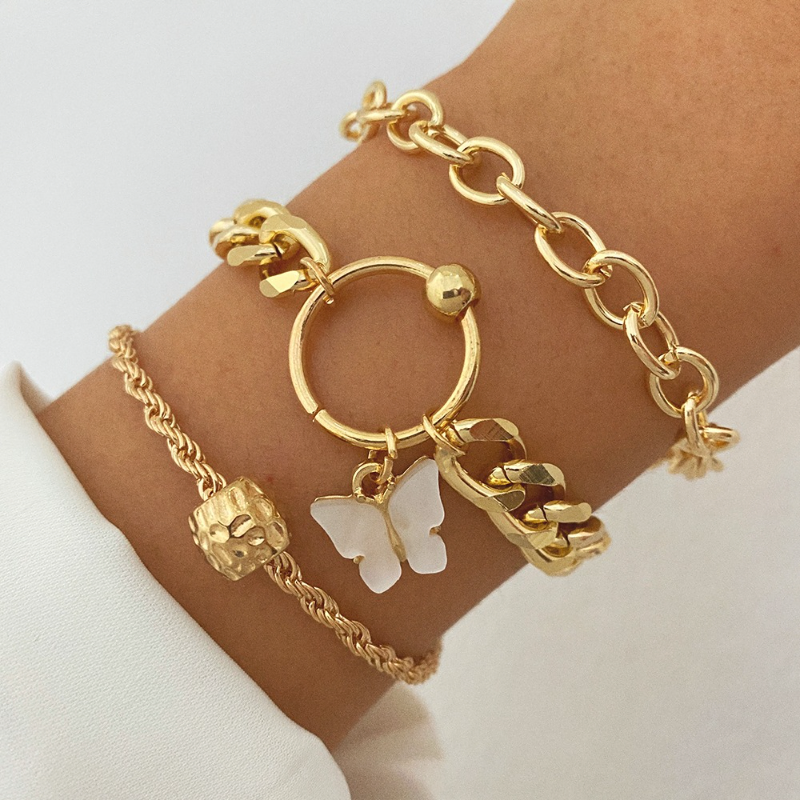 3 Pcs Butterfly Chain Charm Bracelet Set
