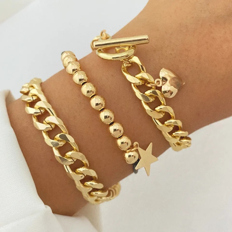 3 Pcs Chunky Lock Chain Bracelet Set