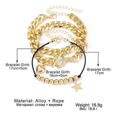 3 Pcs Chunky Lock Chain Bracelet Set