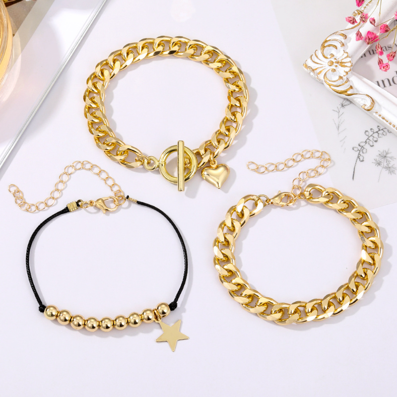 3 Pcs Chunky Lock Chain Bracelet Set