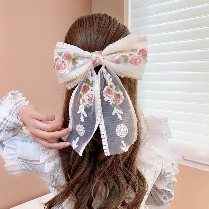 Embroidered Lace Bow Hair Clips