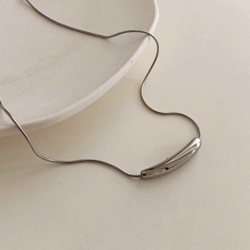 Stainless Steel Curved Bar Snake Chain Necklace