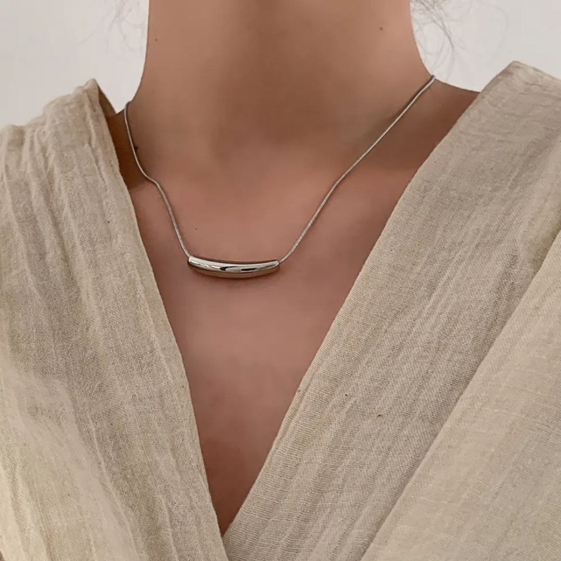 Stainless Steel Curved Bar Snake Chain Necklace