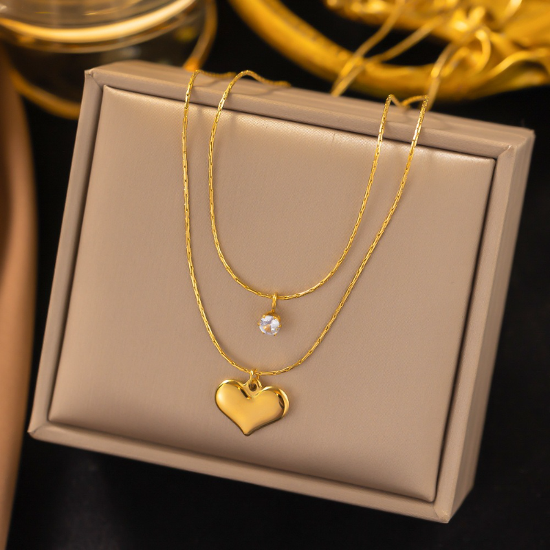 Gold Plated Double Layer Love Zircon Necklace