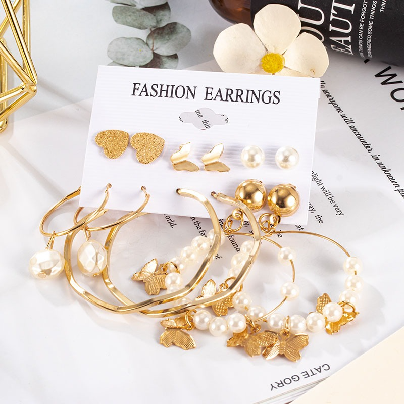 6 Pair Butterfly Love Ear Ring Set