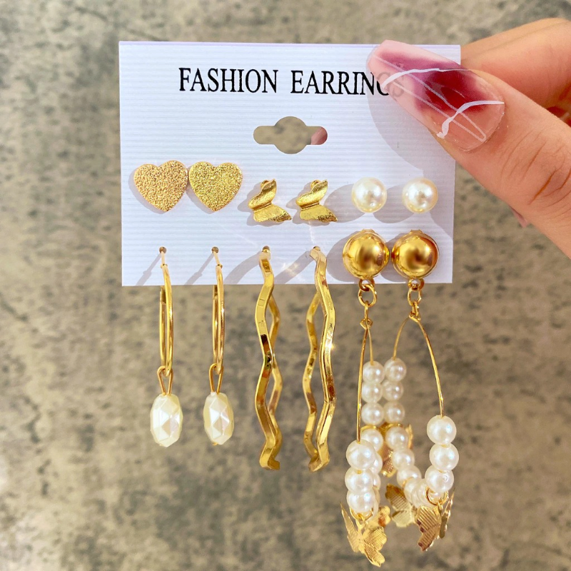 6 Pair Butterfly Love Ear Ring Set