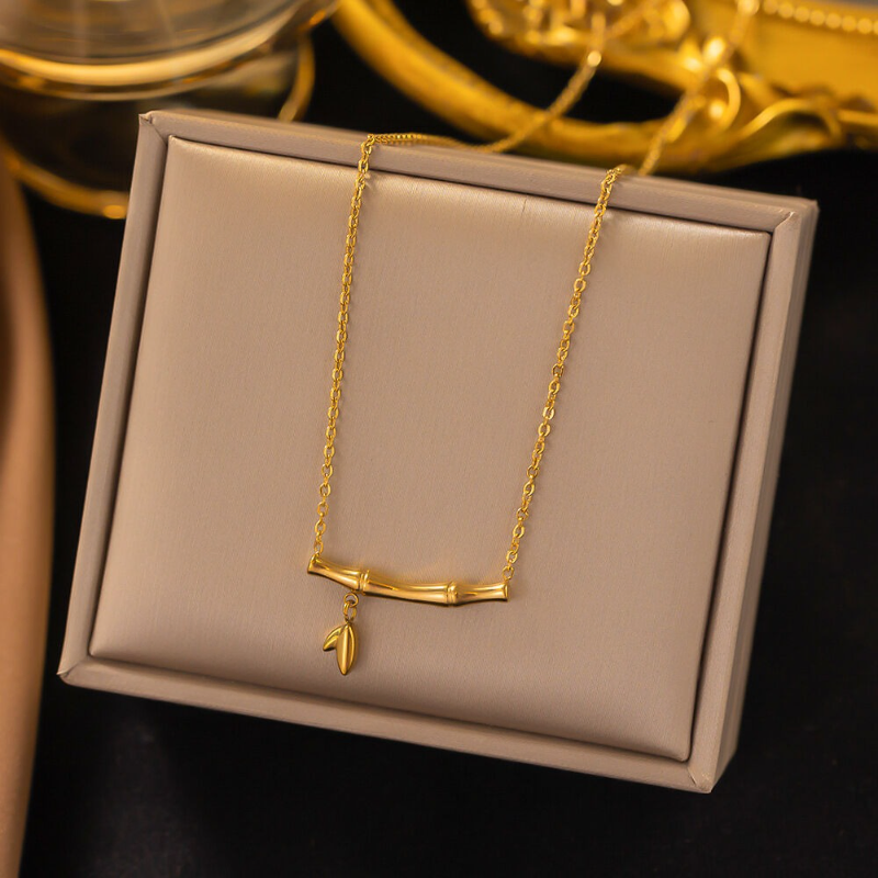 Gold Plated Bamboo Leaf Necklace 