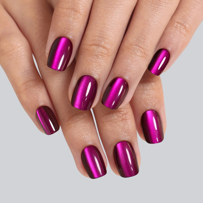 Cat Eye Short Square Purple Soft Gel Press on Nails (30 Pcs)