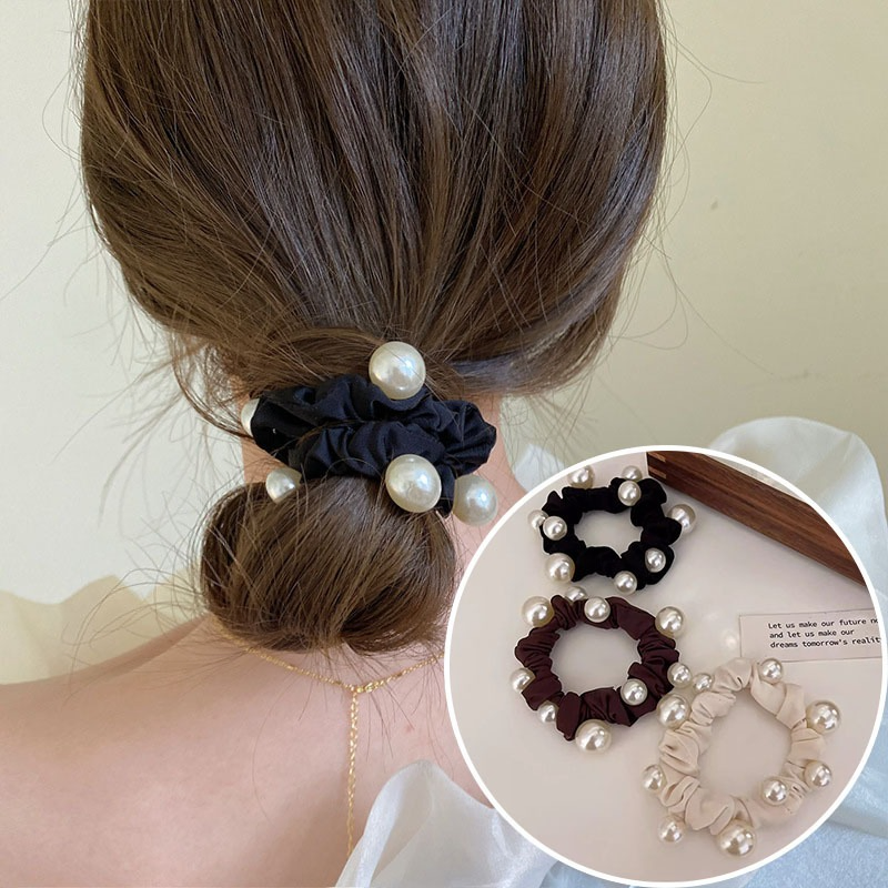 Elegant Faux Pearl Mesh Hair Scrunchie (3 Pcs) 