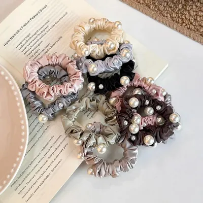 Elegant Faux Pearl Mesh Hair Scrunchie (3 Pcs) 