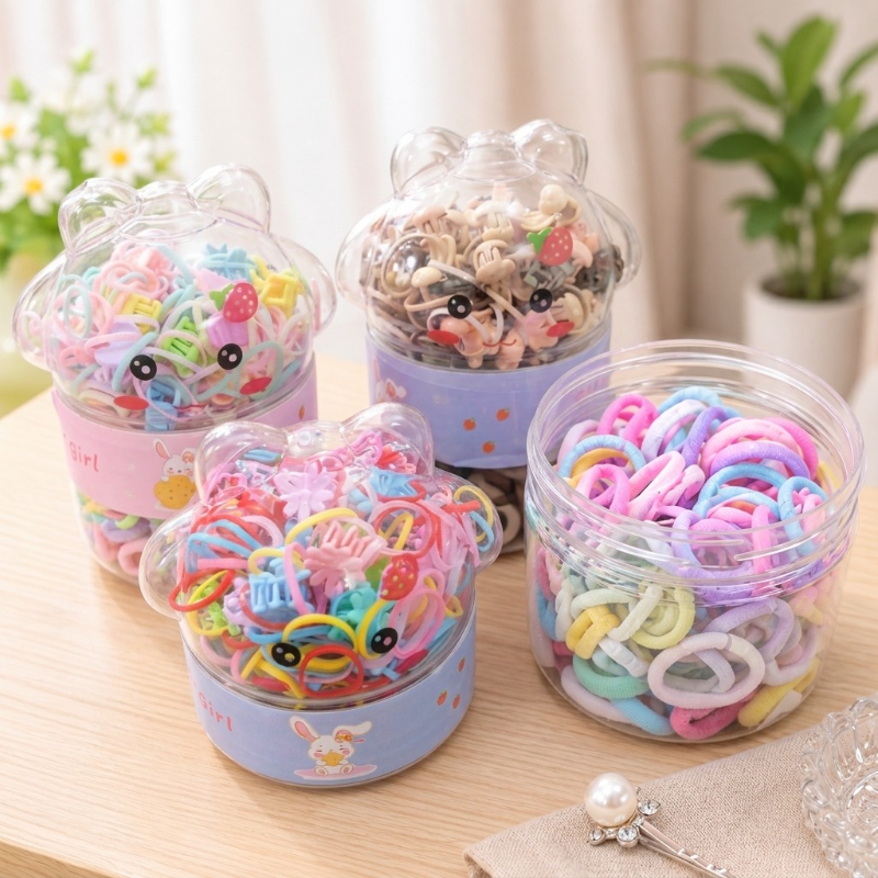 Cute Bear Shaped Hair clip & Rubber Jar Set