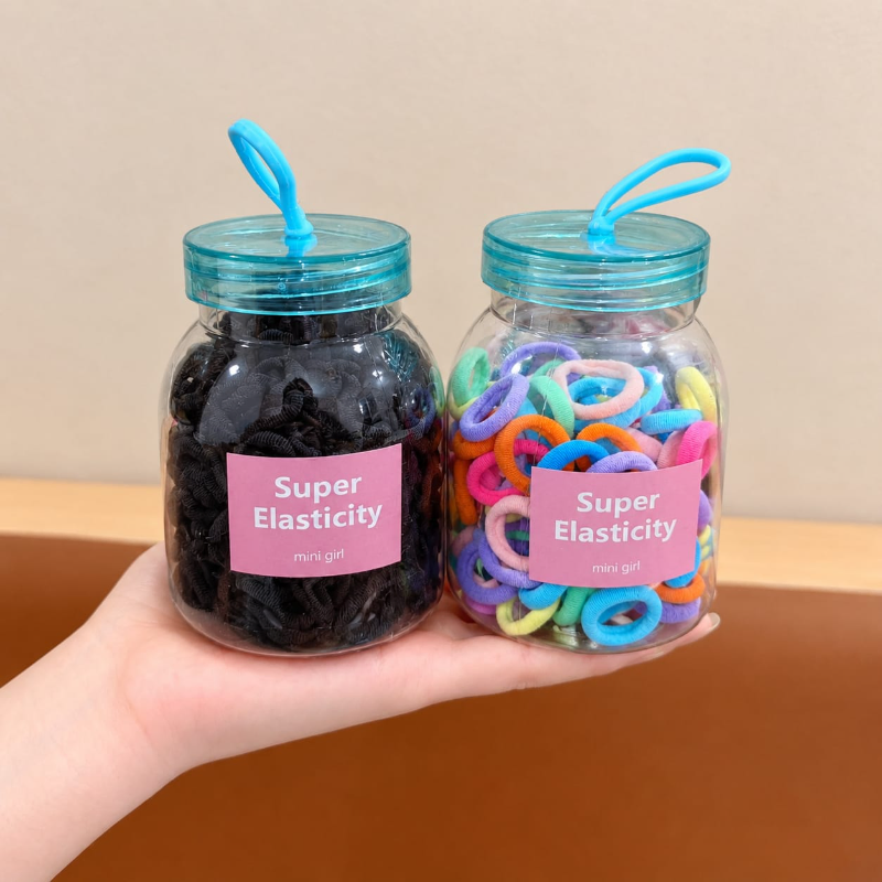 High Elasticity Fashionable Hair Ties Jar (100 Pcs)