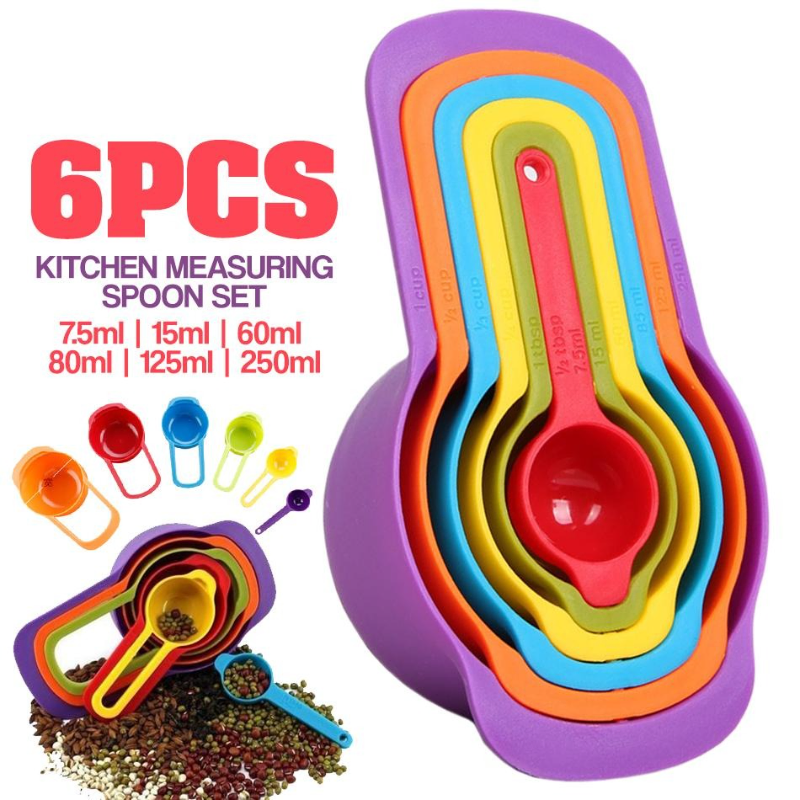 Colorful Measuring Cups and Spoons Set (6 Pcs)
