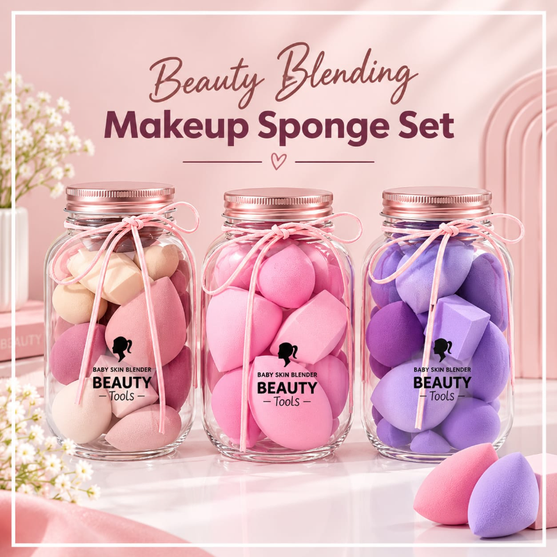 Beauty Makeup Sponge Set Jar (14 Pcs)