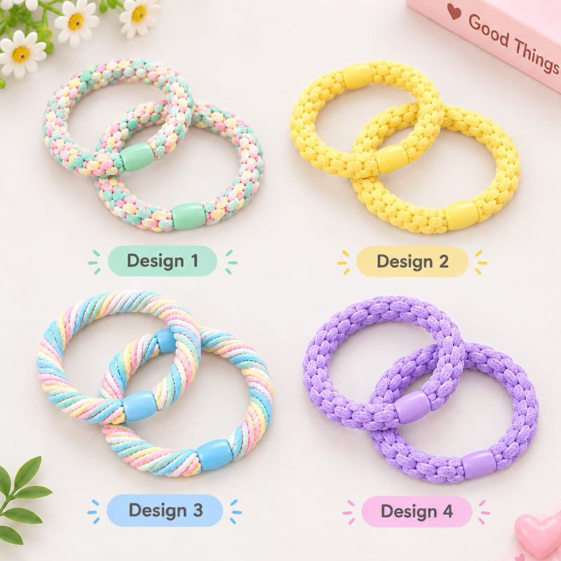 Premium Cord Style Elastic Hair Bands (8 Pcs)