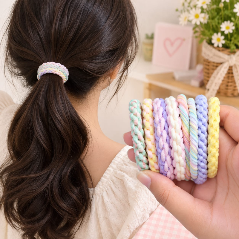 Premium Cord Style Elastic Hair Bands (8 Pcs)