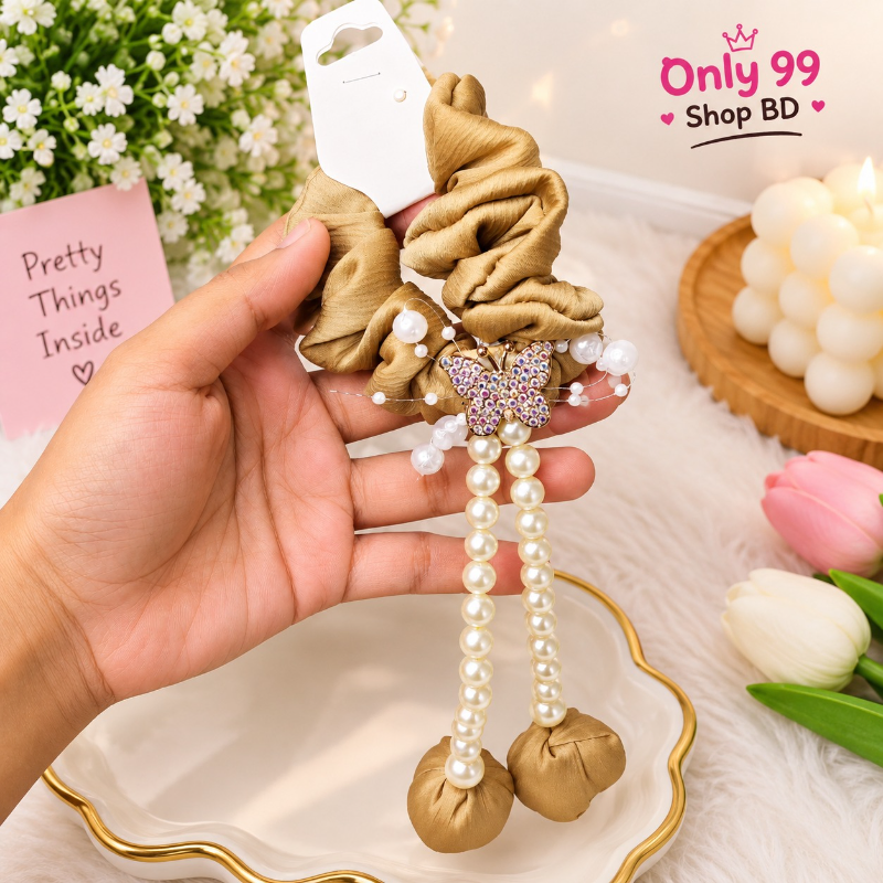 Butterfly Pearl Tassle Scrunchies (1 Pcs)