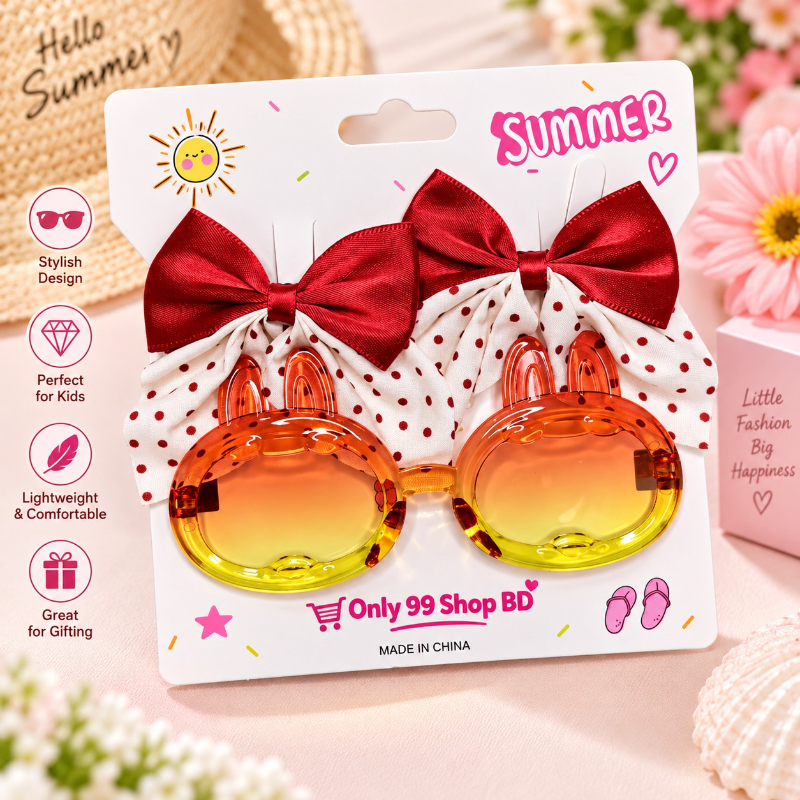 Baby Girls Headband With Cartoon Sunglasses Set