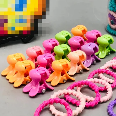 Colorful Mini Hair Ties & Claw Clips Bottle (1 Pc)