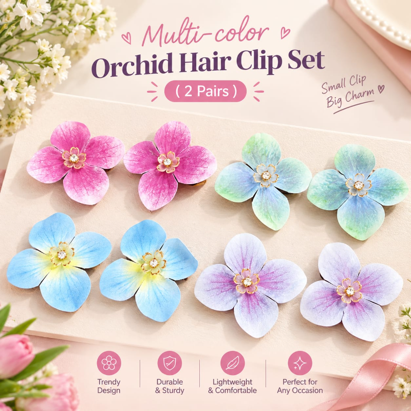  Mini Orchid Hair Clip Set (2 Pair)