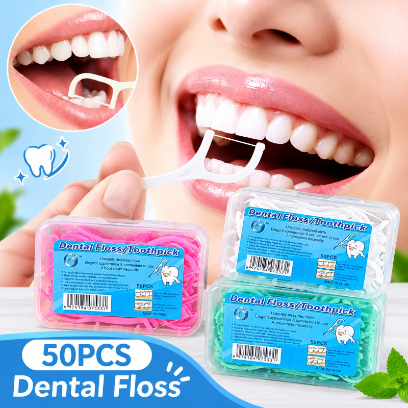 50 Pcs Dental Floss Toothpicks Box