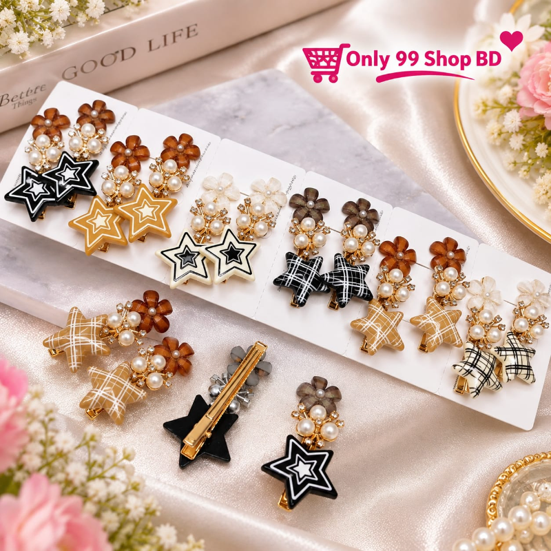 Korean-Style Star and Floral Hair Clips (2 Set)