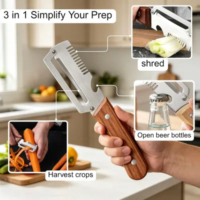 3-in-1 Vegetable Peeler with Wooden Handle Set