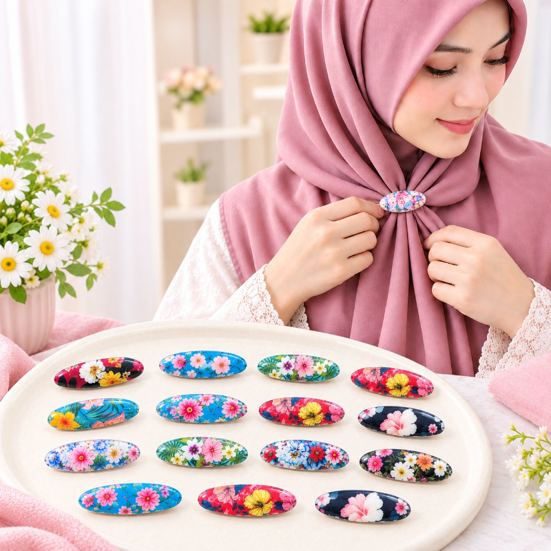 8 Pcs Flower Motifs Elegant Hijab Pins