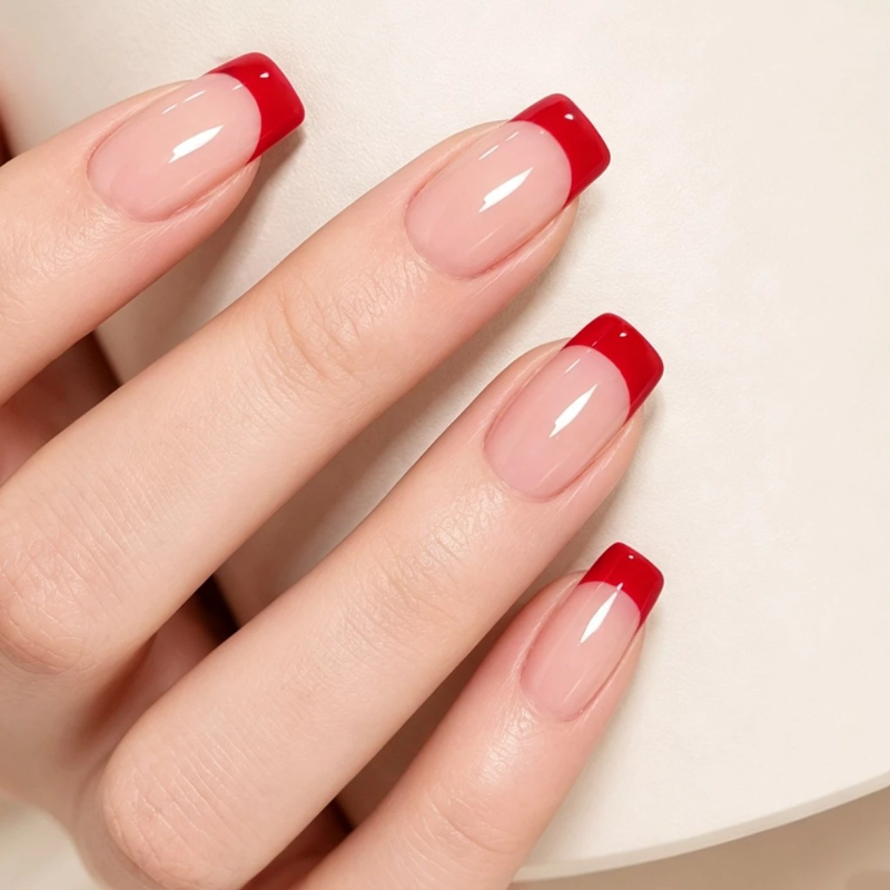 Bold Red French Square Press-On Nails (30 Pcs)