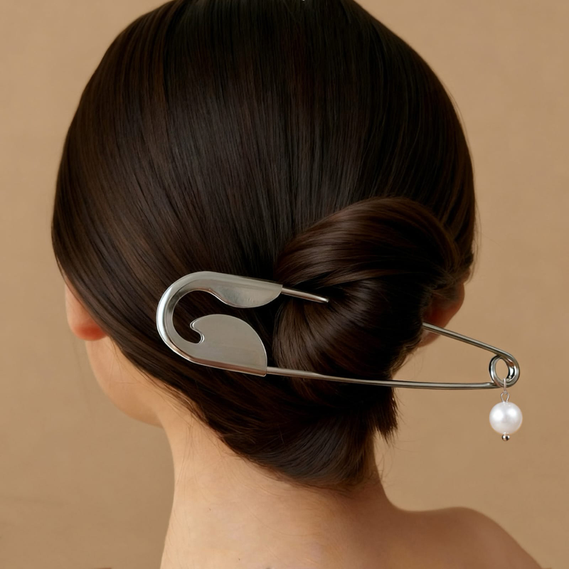 Stylish Safety Pins Hairclip With Pendant (1 Pc)
