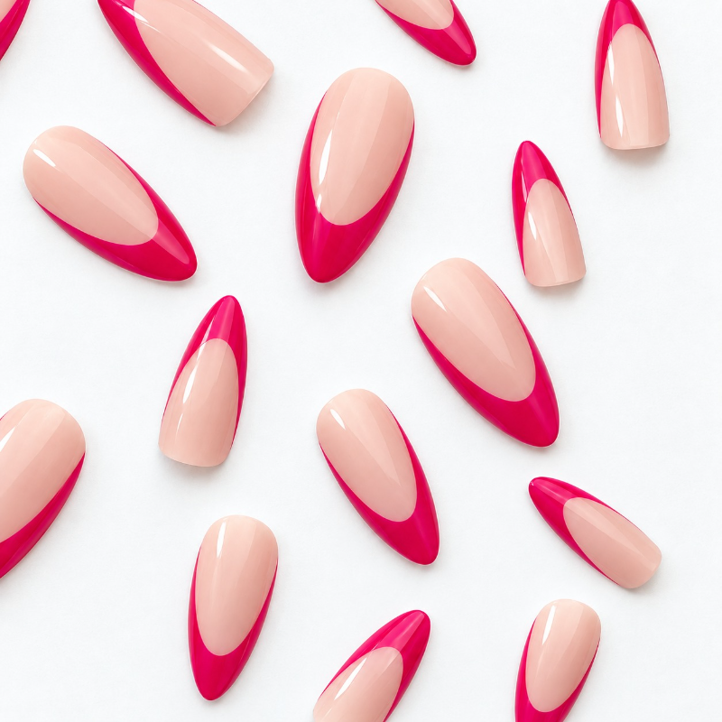 Almond Nude Cherry French Tip Press on Nails (30 Pcs)