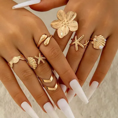 7 Pcs Women's Alloy Starfish Pattern Open Ring Set