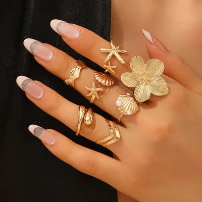 7 Pcs Women's Alloy Starfish Pattern Open Ring Set
