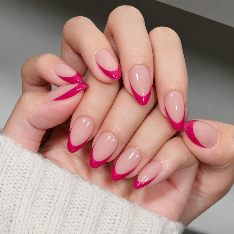 Almond Nude Cherry French Tip Press on Nails (30 Pcs)