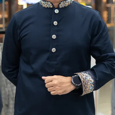 Navy Blue Zardozi Panjabi