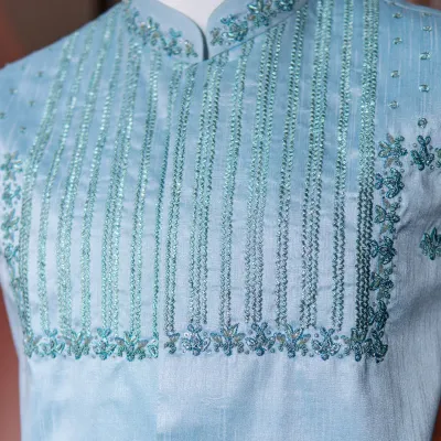 Sky Blue Zardozi Waistcoat 