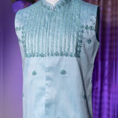 Sky Blue Zardozi Waistcoat 